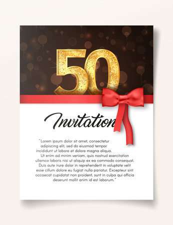 Template of invitation card to the day of the fiftieth anniversary with abstract text vector illustration. To 50th years eve card invite.のイラスト素材