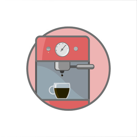 Isolated outline coffee machine in circle vector illustration.のイラスト素材