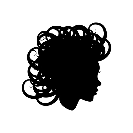Woman's head with curly hair isolated vector illustration. Icon template for beauty salons.のイラスト素材