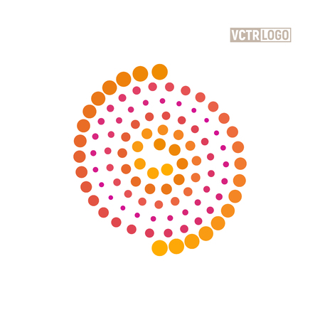 Spiral logo shaft of sunlight symbol. Vortex hot dots logotype isolated vector illustrationのイラスト素材