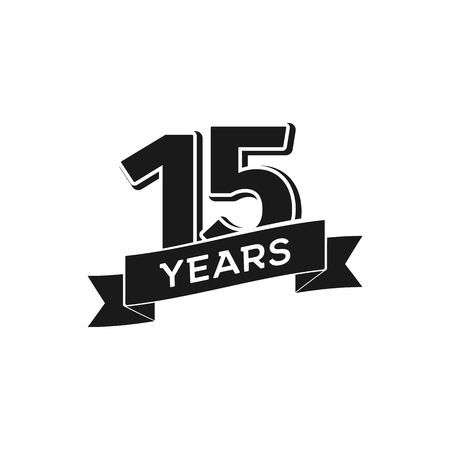 A Vector 15 years anniversary logotype on Isolated black logo 15th jubilee on white backgroundのイラスト素材