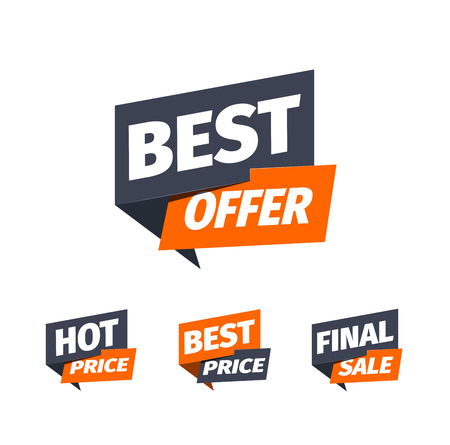 Discount stickers set with different text. Sale buttons isolated vector illustrationのイラスト素材