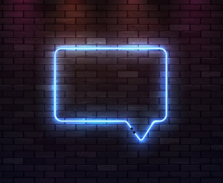Neon frame speech bubble on dark brick background vector illustration. EPS 10のイラスト素材