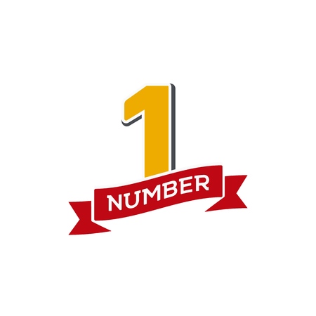 Number one with red ribbon vintage vector emblem. Retro logo 1 place champion single object design elementのイラスト素材