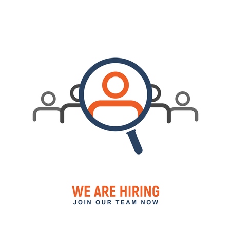 Recruitment people for work vector logo. Hiring icon. Search professional to job isolated logotypeのイラスト素材
