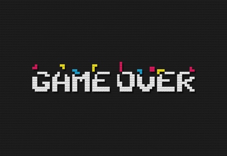 Game over vector illustration. Retro video game design element on dark background. 8 bit styleのイラスト素材