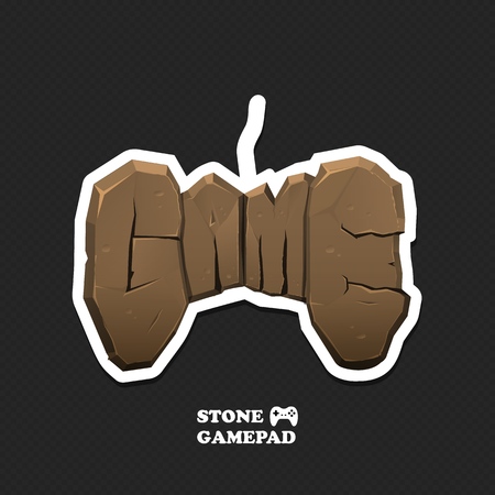 Gaming vector icon. Isolated Gamepad logo with stone texture. Word GAME like joystick on dark backgroundのイラスト素材