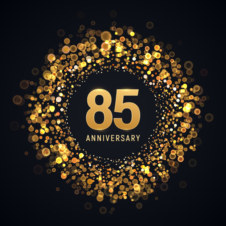 85 years anniversary isolated vector design element. Eighty five birthday   with blurred light effect for dark backgroundのイラスト素材