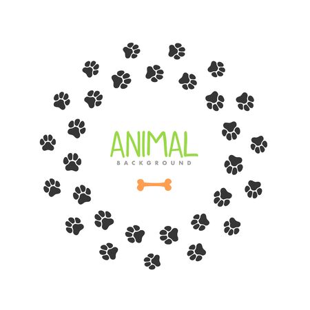 Animal footprint circle frame. Isolated vector border templateのイラスト素材