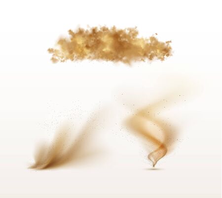 Set of sand storms and tornado isolated vector objects. Collection of desert nature cataclysm on white backgroundのイラスト素材