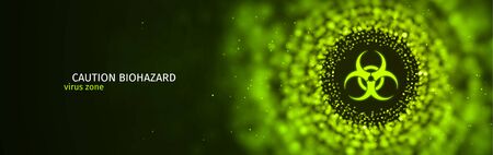 Caution biohazard epidemic vector banner. Toxic sign on green blurred backgroundのイラスト素材