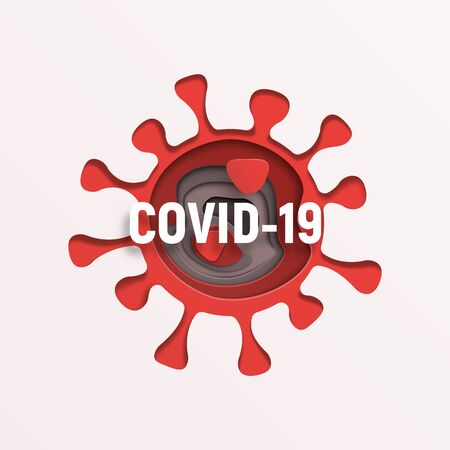 Isolated Coronavirus paper cut style vector illustration. 2019-NCOV cell on white background. Red Covid-19 moleculeのイラスト素材