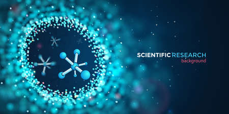 Scientific medical research vector web banner. Science abstract blue background with motion...