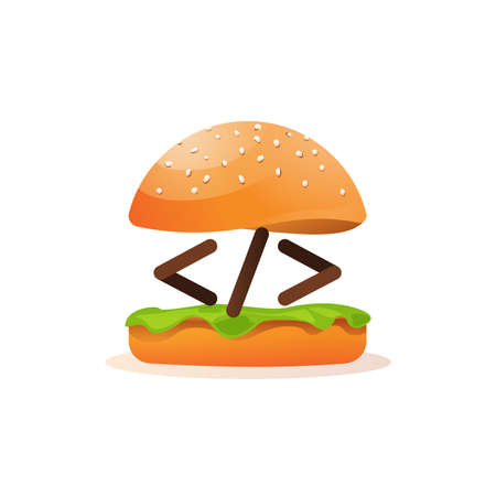 Coding and programming learning icon burger and tag metaphor vector isolated icon on white backgroundのイラスト素材