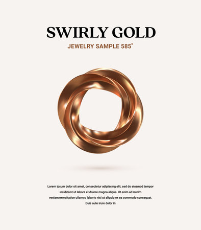 Golden swirl vector 3d ring. Abstract luxury geometric shape on the light background with sample text.のイラスト素材