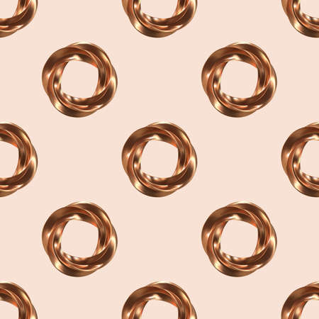 Golden swirl circle vector seamless pattern. Abstract luxury jewelry ring on the light backgroundのイラスト素材