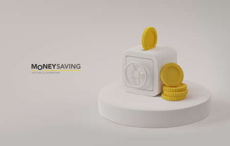 Save money vector illustration. Financial economics web banner template. Safe box with golden coins...