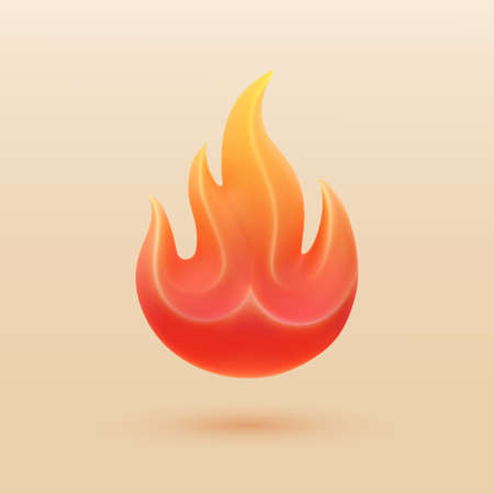 3d cartoon vector fire flame isolated icon. Red burning bonfire energy symbol on light background. Fire safety three-dimensional illustrationのイラスト素材