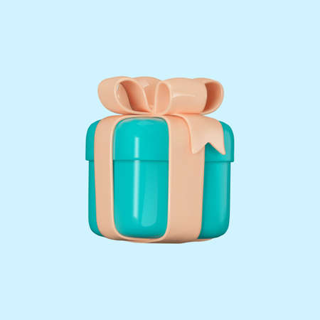 Isolated 3d vector gift box realistic cartoon design element. Isolated blue surprise giftbox on blue backgroundのイラスト素材
