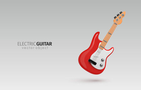 3d vector cartoon red electric guitar black on white background.のイラスト素材