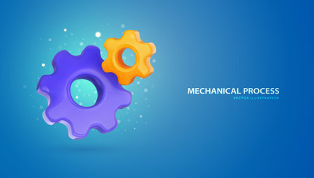 3d cartoon cog wheels vector illustration. Customer support icon. Gear icons. Technical support engineering blue background concept.のイラスト素材