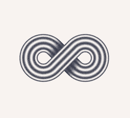 Monochrome halftone infinity sign stipple dot vector icon. Infinity symbol design element.