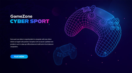 Gaming Controller Wireframe With Neon Gradient Colors On Dark Background, Perfect For Esports, Tournaments, And Game Interfaces. Vector Illustration.のイラスト素材