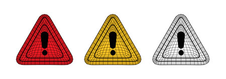 3d Wireframe Warning Sing Set. Monochrome Attention Icons Collection. Alert to Various Safety...