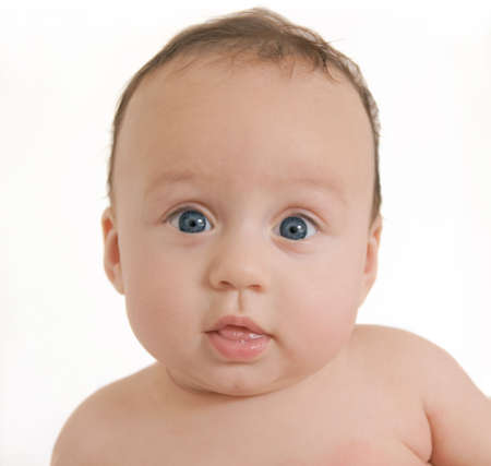 cute baby girl portrait on white backgroundの写真素材