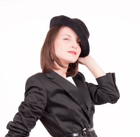 model plays with gangster's style hatの写真素材