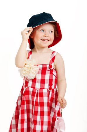 little fashion girl studio shot on white backgroundの写真素材