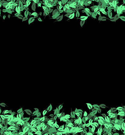 The frame is made of green foliage. spring leaves border background. Foliage designs postcard. vector decoration. Illustration of a leafy frame.の写真素材