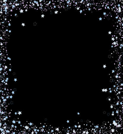 A blue and purple frame made of stars of different sizes. Overlay the frame effect.の写真素材