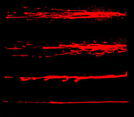 Overlay the blood effect. A collection of blood isolated on a black background. Blood elements as decoration to the design. horror propsの写真素材