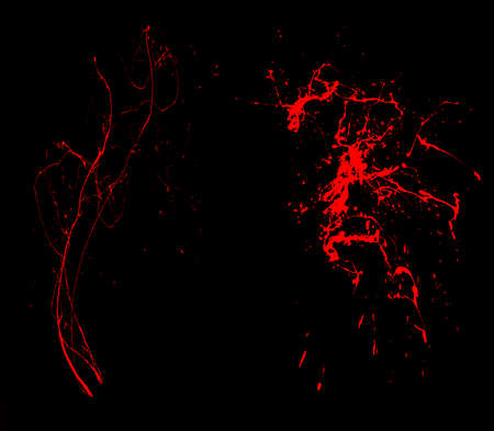 Overlay the blood effect. A collection of blood isolated on a black background. Blood elements as decoration to the design. horror propsの写真素材