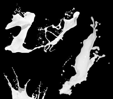 Collection of milk splashes. A splash of milkshake. A set of isolated dairyの写真素材