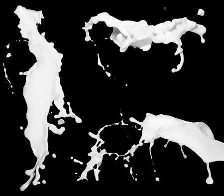 Collection of milk splashes. Isolated milkshake splashes.の写真素材