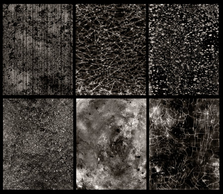 Grunge background compilation. cracked structure effect. Rough grunge pattern design. Texture of damaged and scuffed material. texture overlay effect. Set of multiple textures.の写真素材