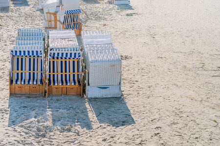 Roofed Wooden Beach Seatの写真素材