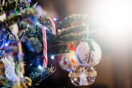 Christmas decorations on the Christmas treeの写真素材