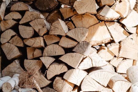 Firewood stacked upの写真素材