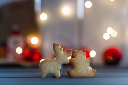 Christmas decoration on a wooden backgroundの写真素材