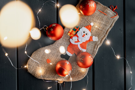 Christmas decoration on a wooden backgroundの写真素材