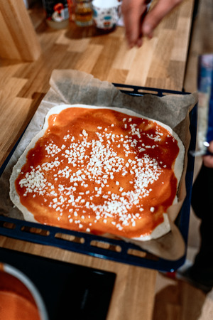 Making pizza at homeの写真素材