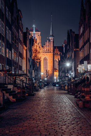 Gdansk old town at nightの写真素材