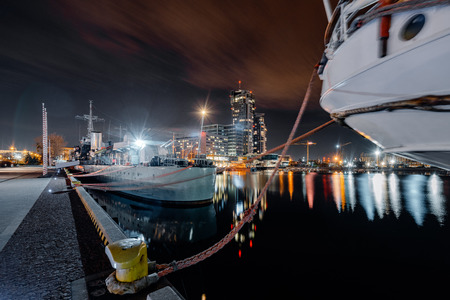 Night panorama on the marine in Gdyniaの写真素材