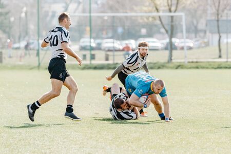 6 April 2019, match 1 rugby league in Poland. City of Janowo, match between RC Arka Rumia Rugby and...