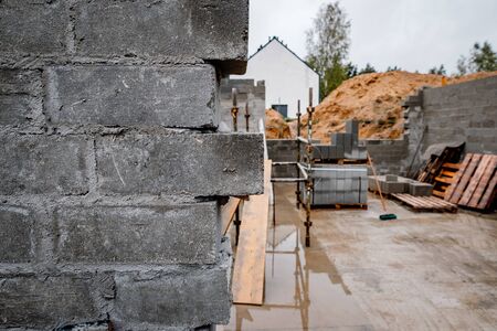 Construction of a single-family house with a basementの写真素材