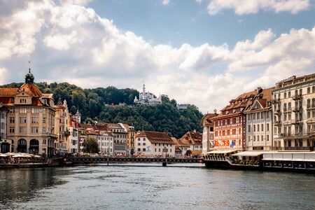 summer panorama of Lucerne in Switzerlandの写真素材