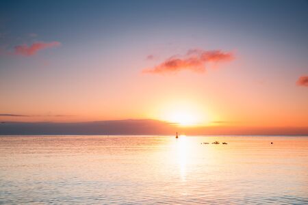 Sunrise at the pier in Or?owo in Gdyniaの写真素材